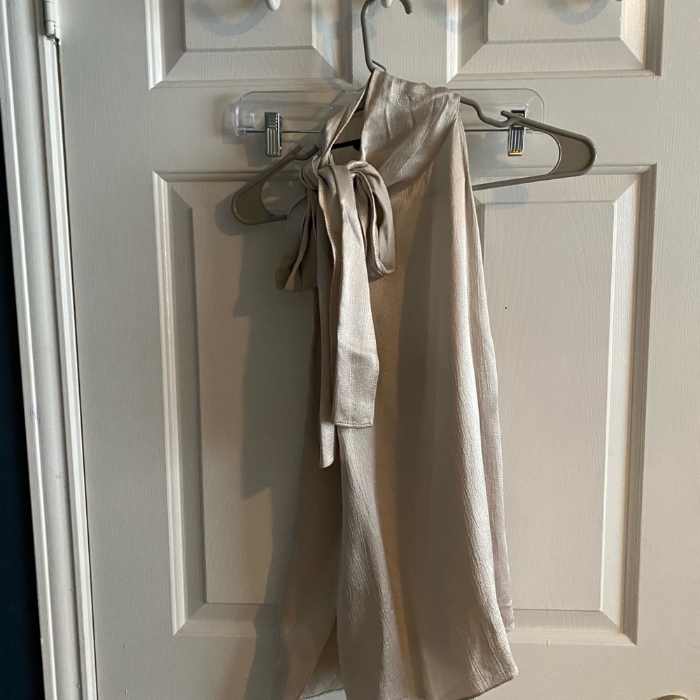 Gold zara silk halter tie top